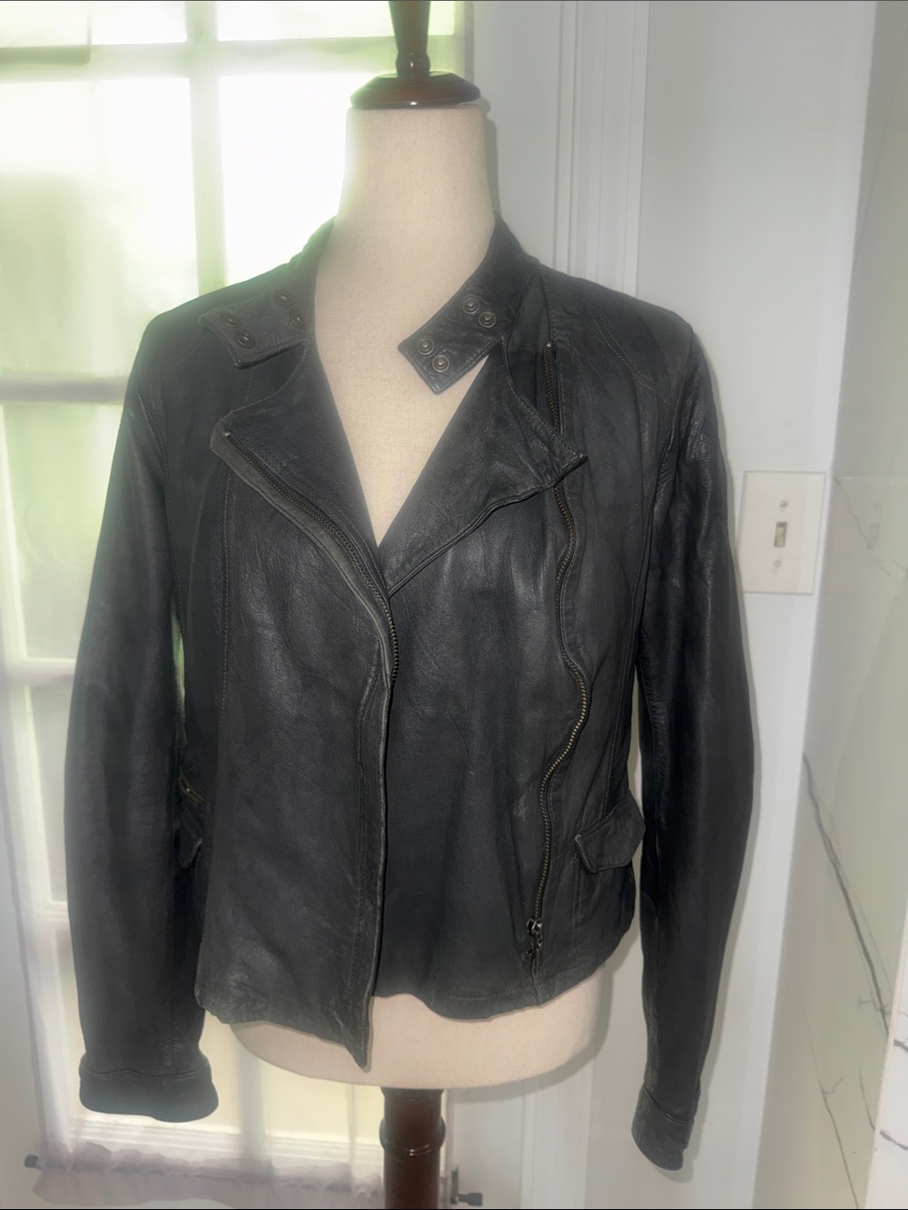 Women’s Black Leather Moto Jacket - Sleek Asymmetrical Zip